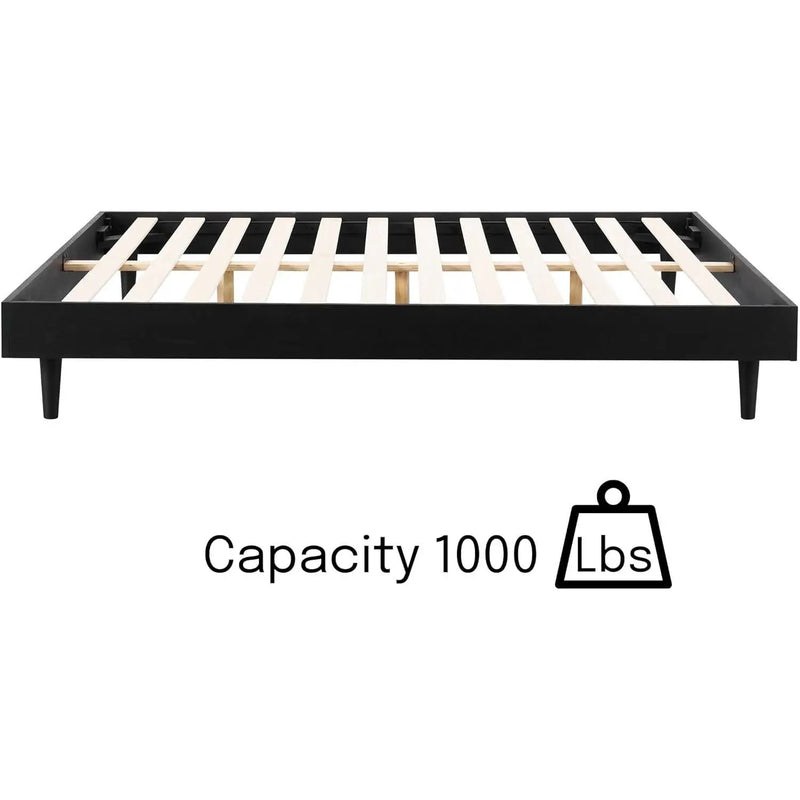 King size Mid-Century Modern Platform Bed Frame in Black Wood Finish by HomePacific