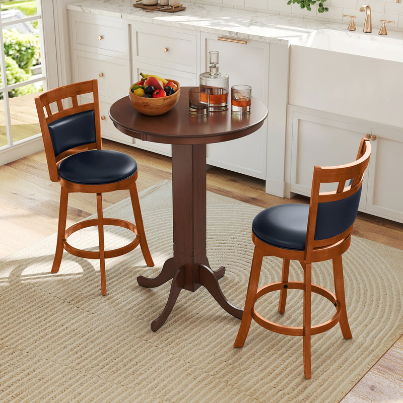 Wood Swivel Bar Stools Set of 2 with Faux Leather Upholstered Seat and Back-Brown, photo 9 of 9