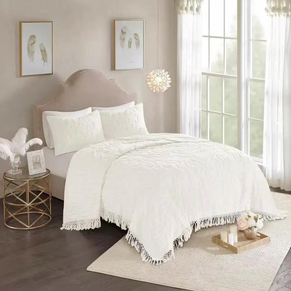 King 100-Percent Cotton Chenille Bedspread with Fringe Hem in Off-White by HomePacific