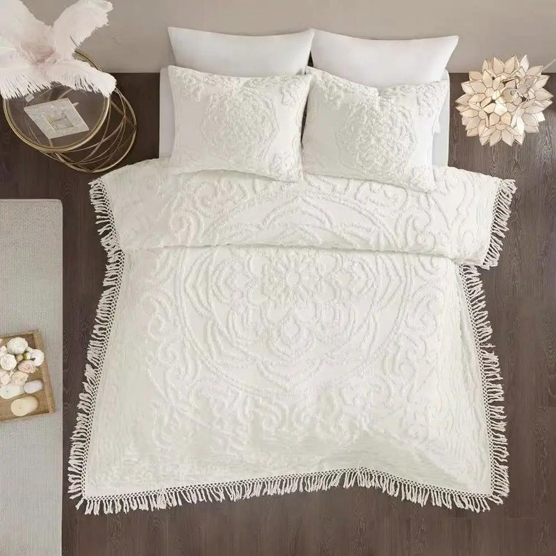 King 100-Percent Cotton Chenille Bedspread with Fringe Hem in Off-White by HomePacific