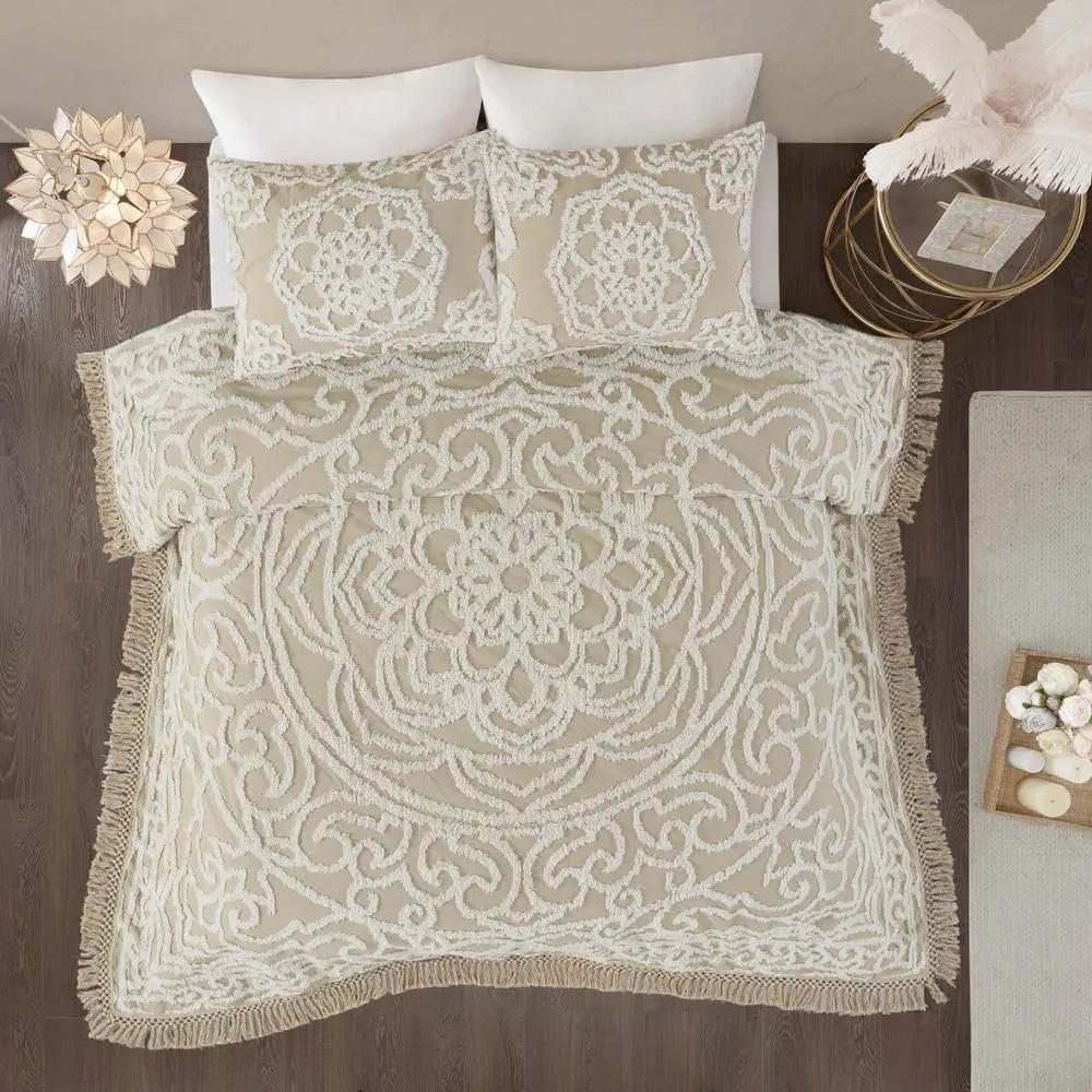 King 100-Percent Cotton Chenille Bedspread with Fringe Hem in Khaki Taupe Beige by HomePacific