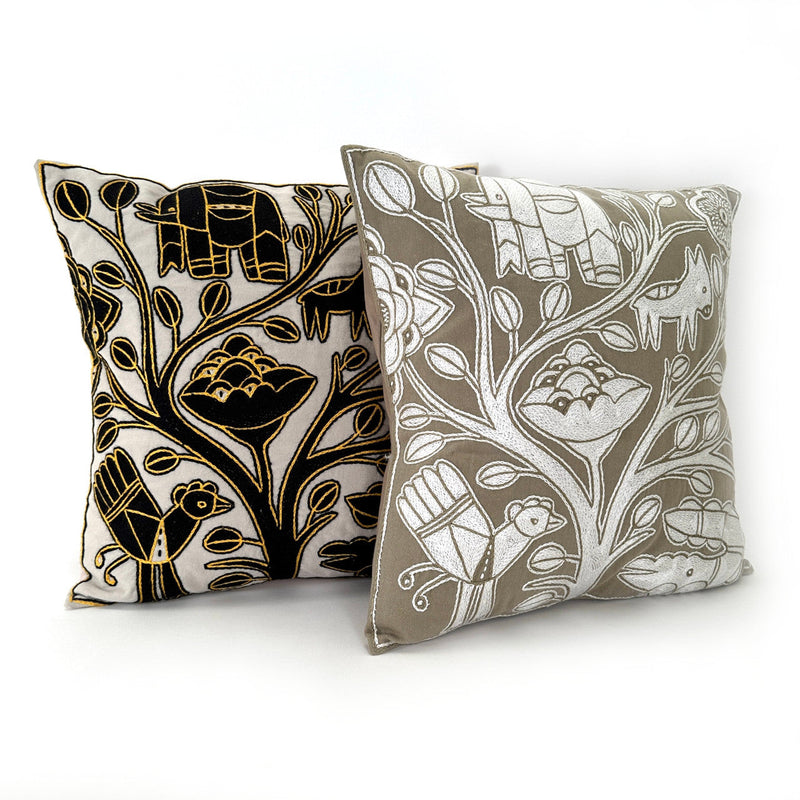 Ivory, Black + Gold Hand Embroidered Pillow Cover, photo 2 of 3