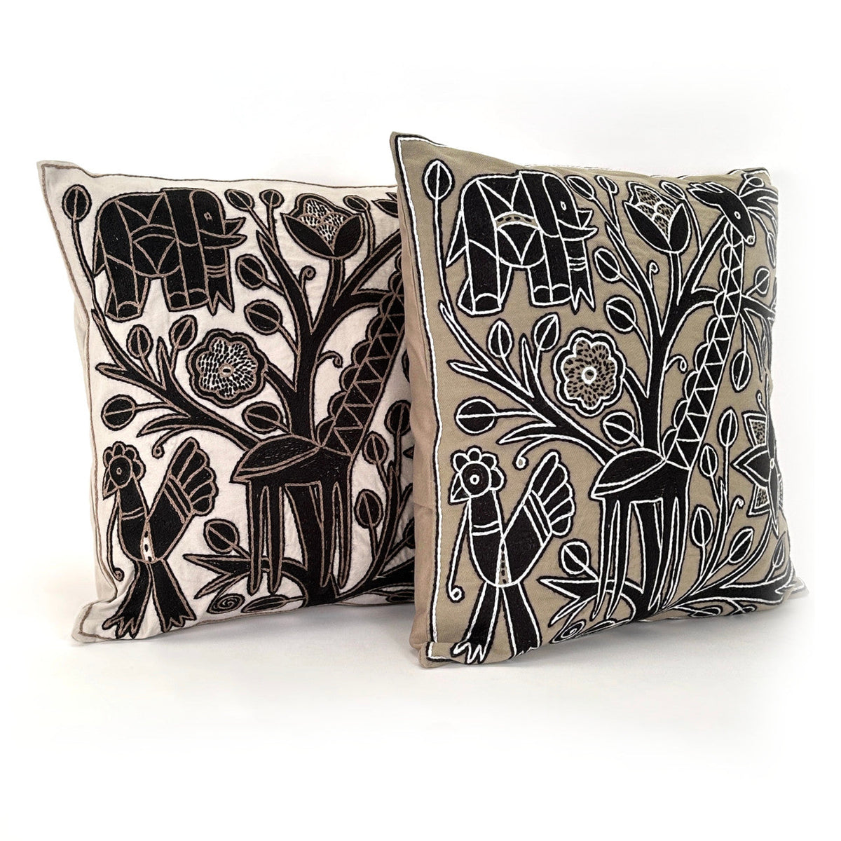 Beige and Black Giraffe Hand Embroidered Pillow Cover, photo 2 of 4