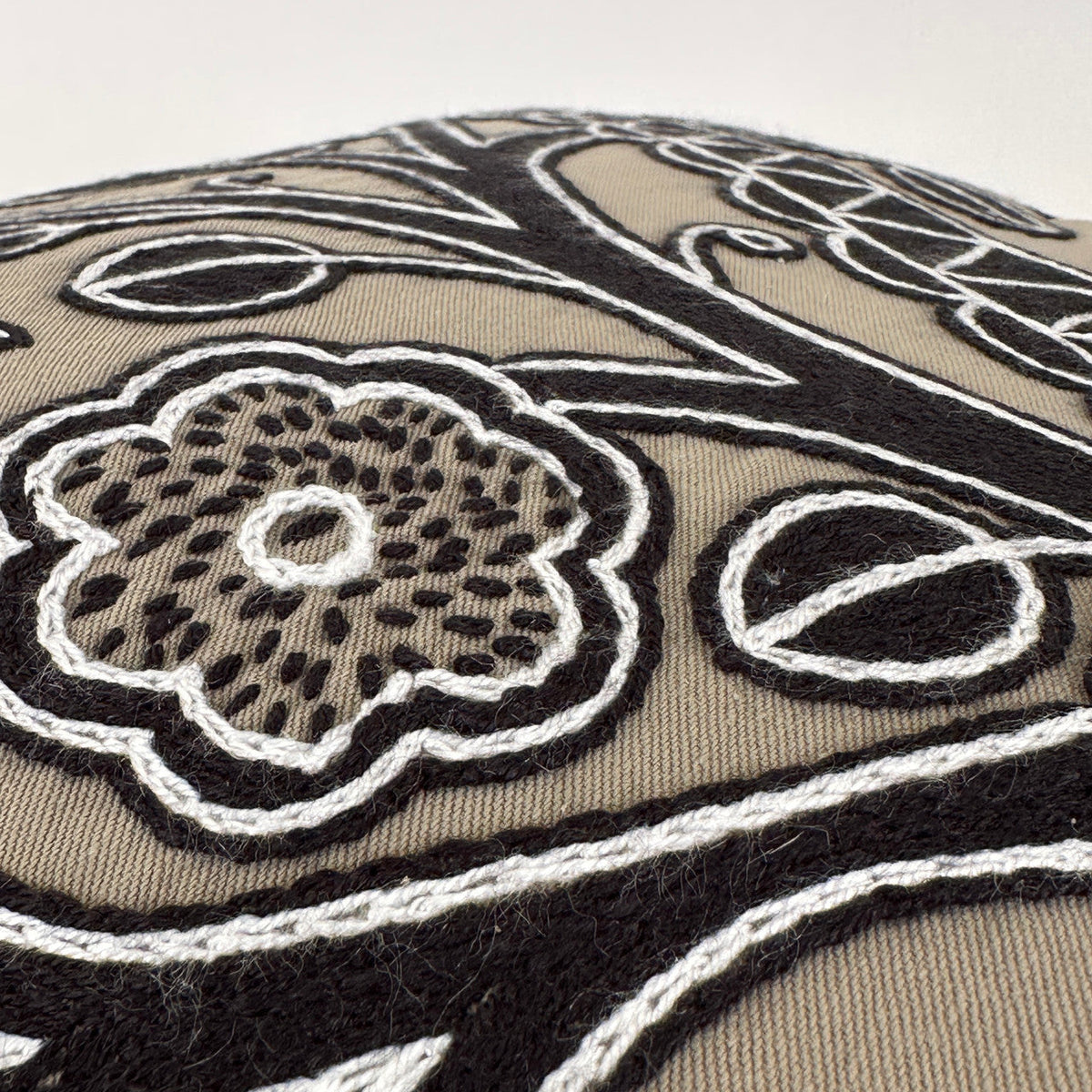 Beige and Black Giraffe Hand Embroidered Pillow Cover, detail