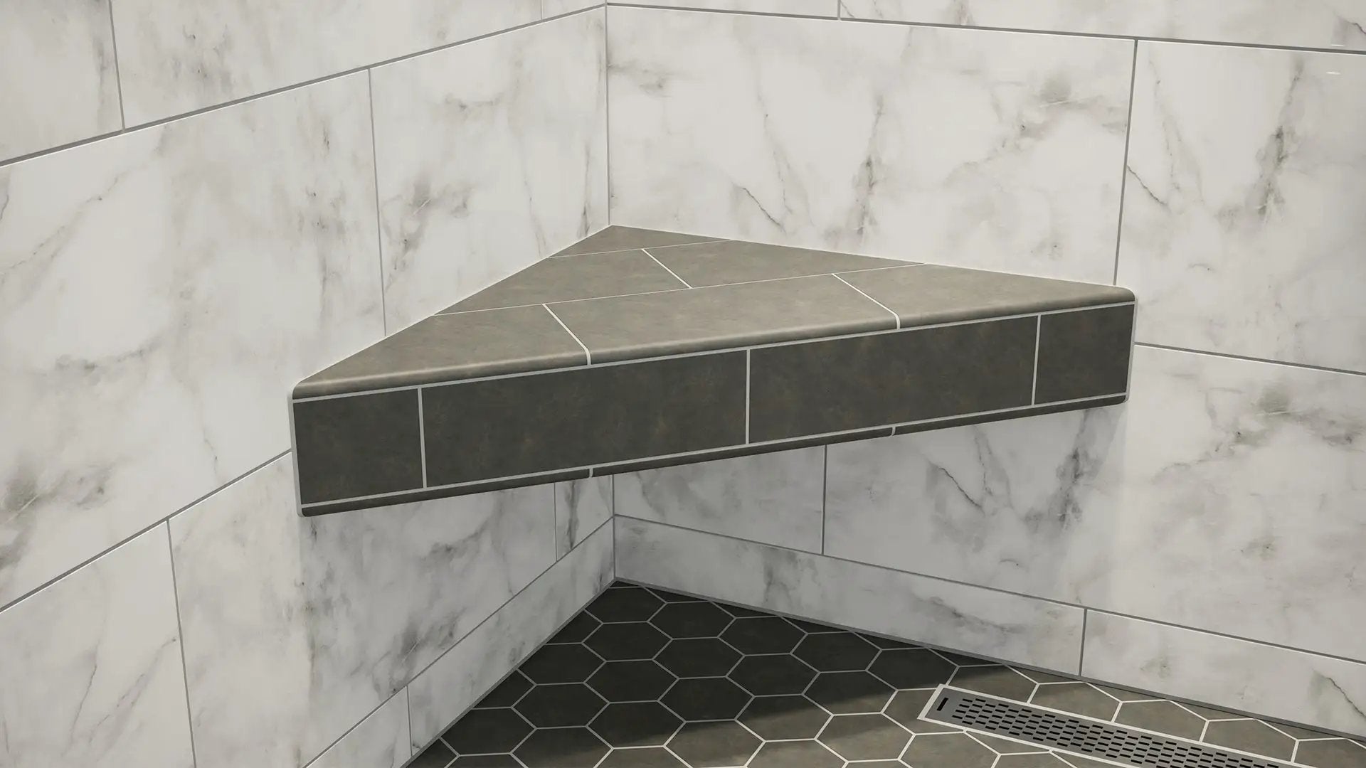 The Original Floating Corner Shower Bench Kit™ with Orange Waterproof Board by The Original Granite Bracket