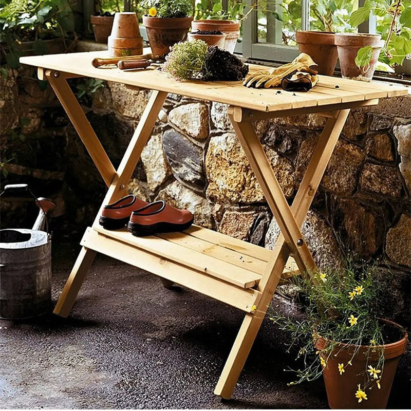 Indoor Outdoor Wood Potting Bench Garden Table with Lower Shelf by HomePacific
