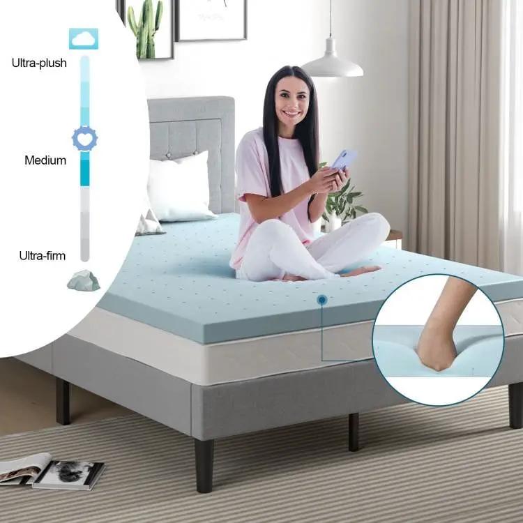 King size 4-inch Thick Soft Gel Memory Foam Mattress Topper in Light Blue by HomePacific