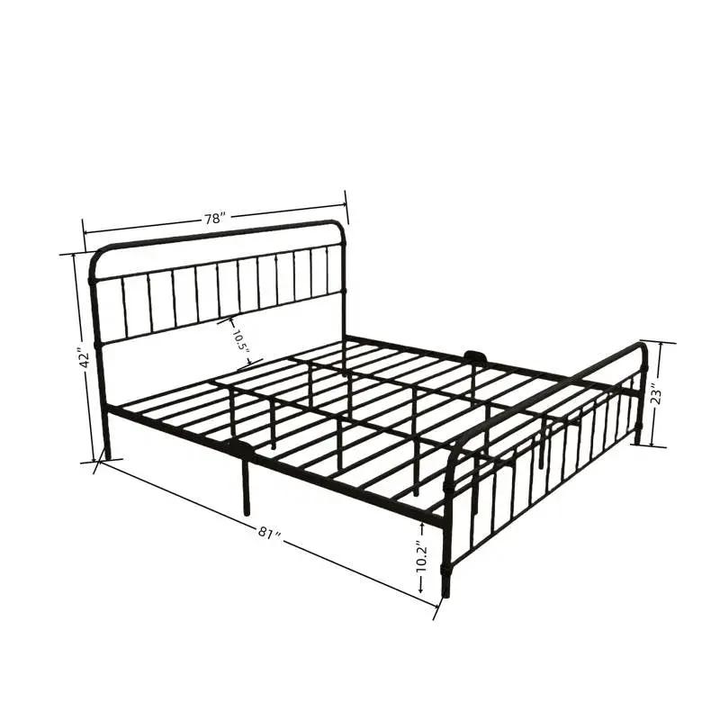 King size Black Metal Platform Bed Frame with Rounded Headboard Footboard by HomePacific