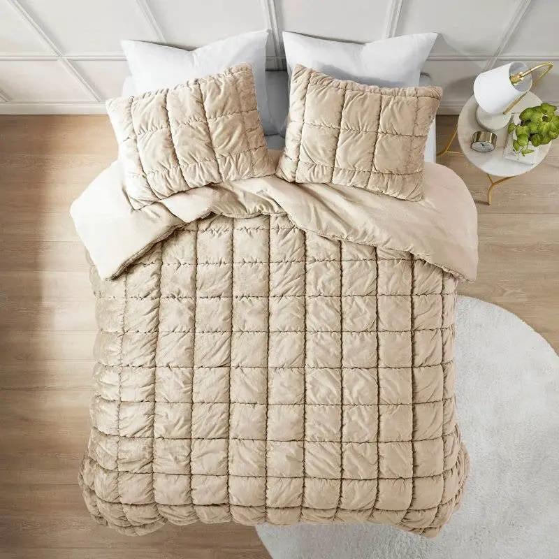 Full/Queen Beige Velvety Soft Down Alternative Comforter Set by HomePacific