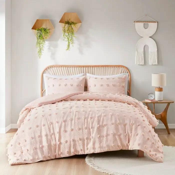 King / Cal King 3-Piece Pink Pompom Microfiber Comforter Set by HomePacific