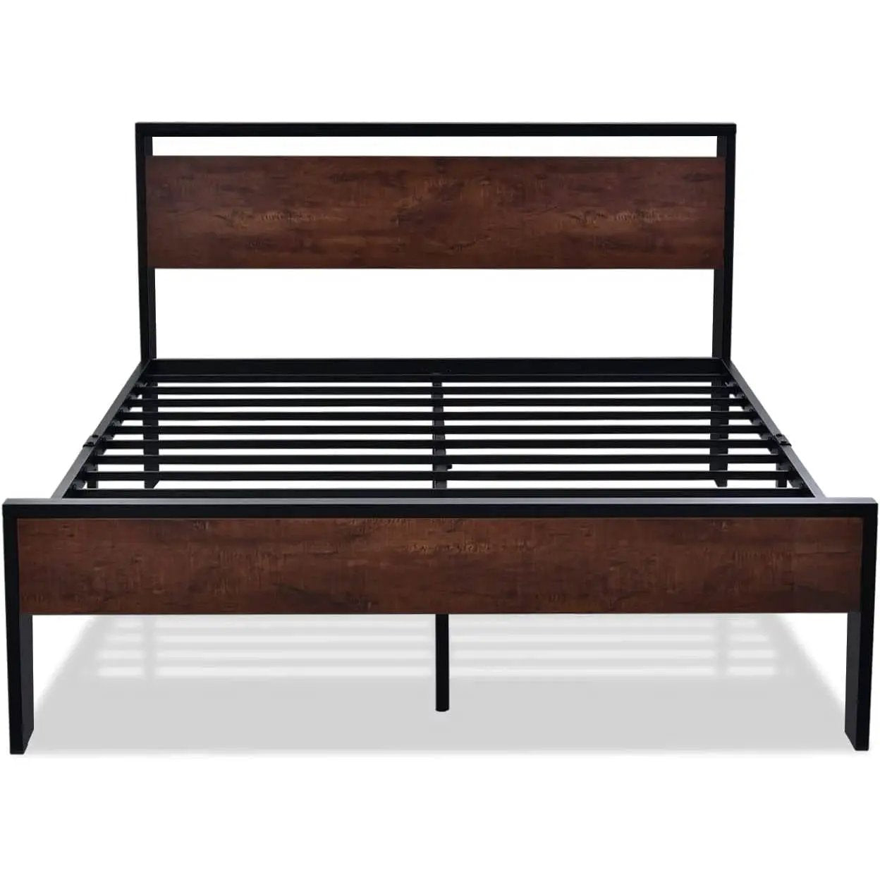 King Metal Platform Bed Frame with Mahogany Wood Panel Headboard Footboard by HomePacific