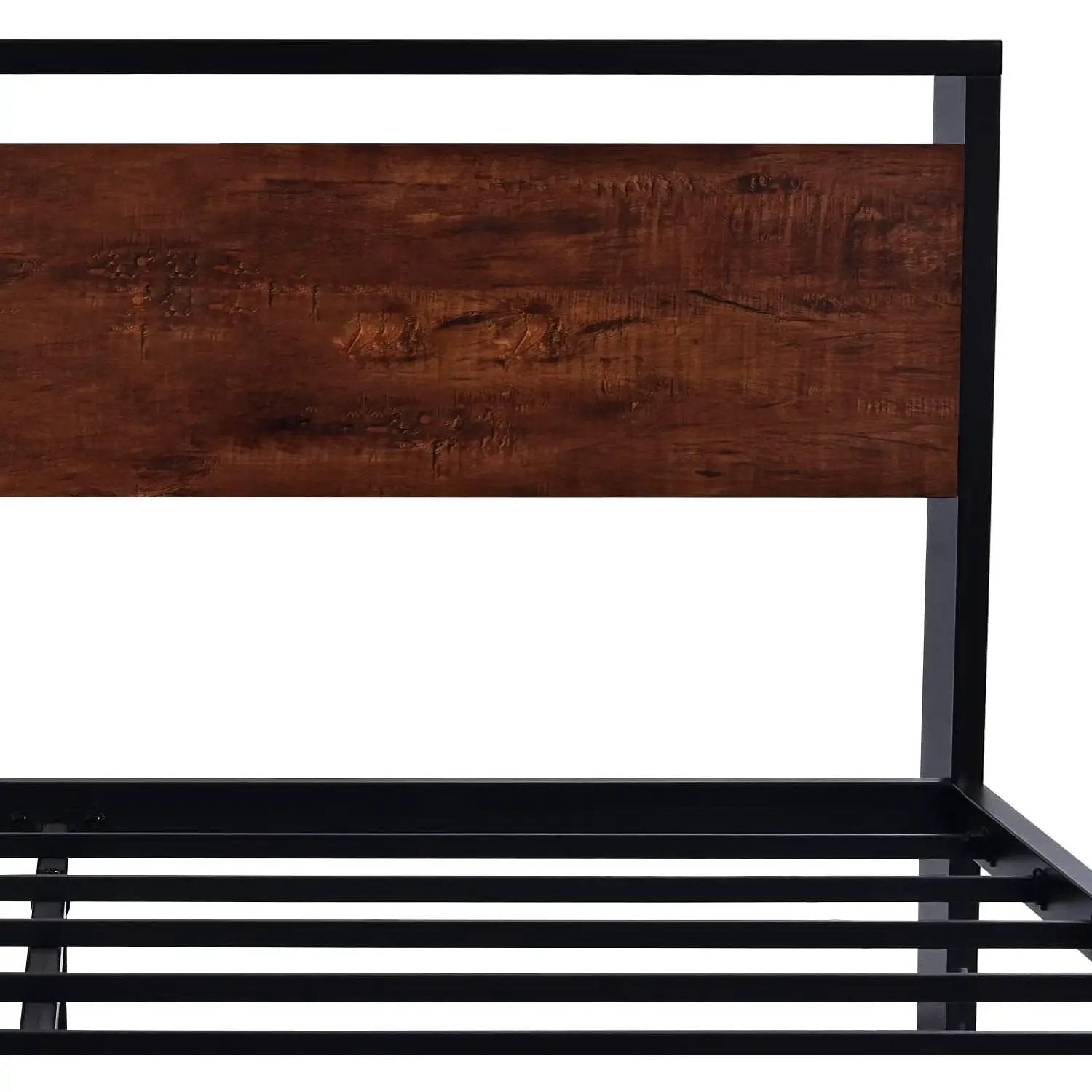 King Metal Platform Bed Frame with Mahogany Wood Panel Headboard Footboard by HomePacific