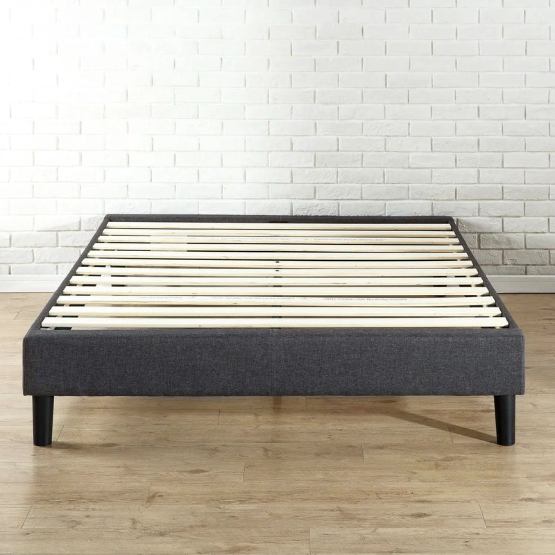 King size Modern Grey Upholstered Padded Platform Bed Fame by HomePacific