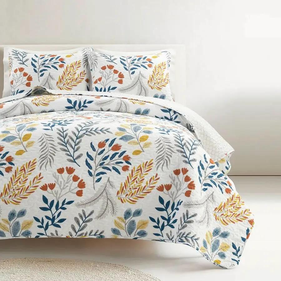 King/CAL King 3 Piece Botanical Floral Lightweight Quilt Set by HomePacific