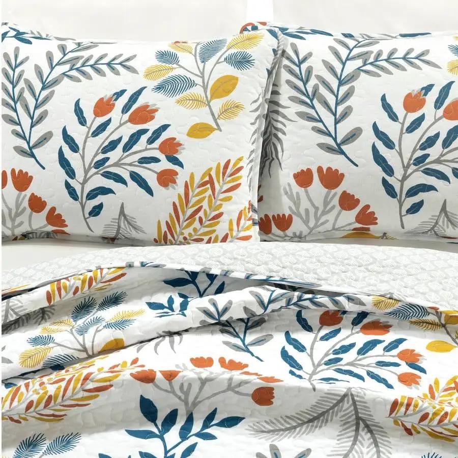 King/CAL King 3 Piece Botanical Floral Lightweight Quilt Set by HomePacific