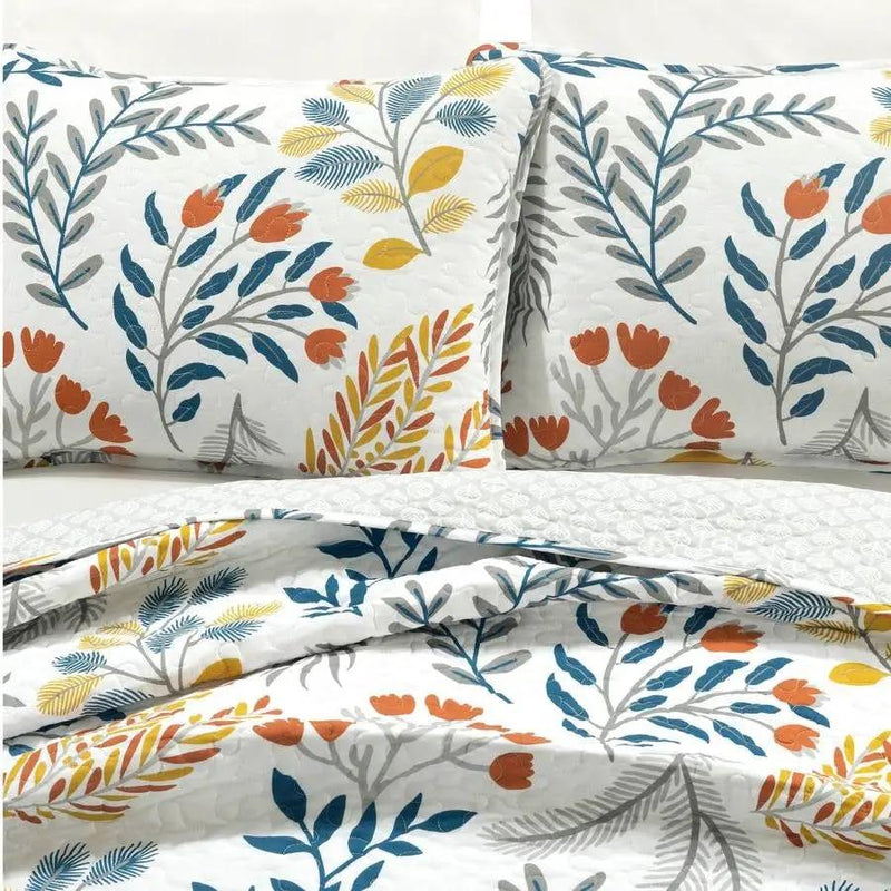 King/CAL King 3 Piece Botanical Floral Lightweight Quilt Set by HomePacific