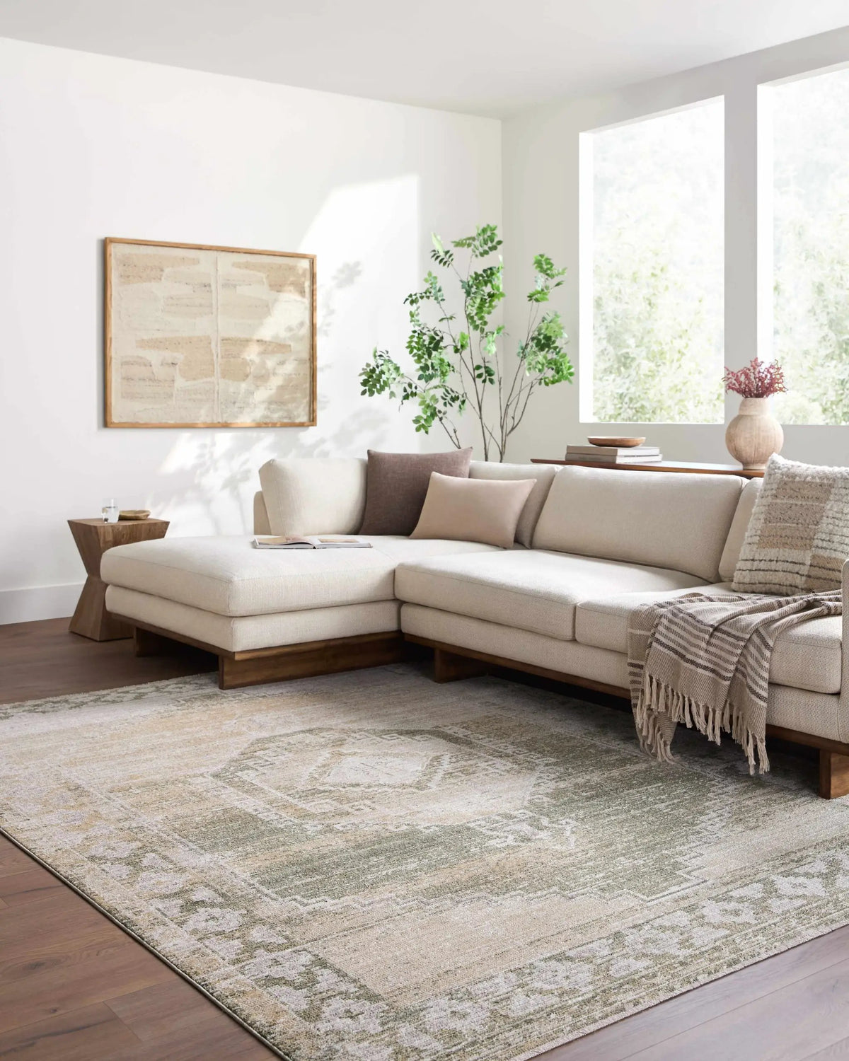 Kailey Tan Area Rug, installed in a room