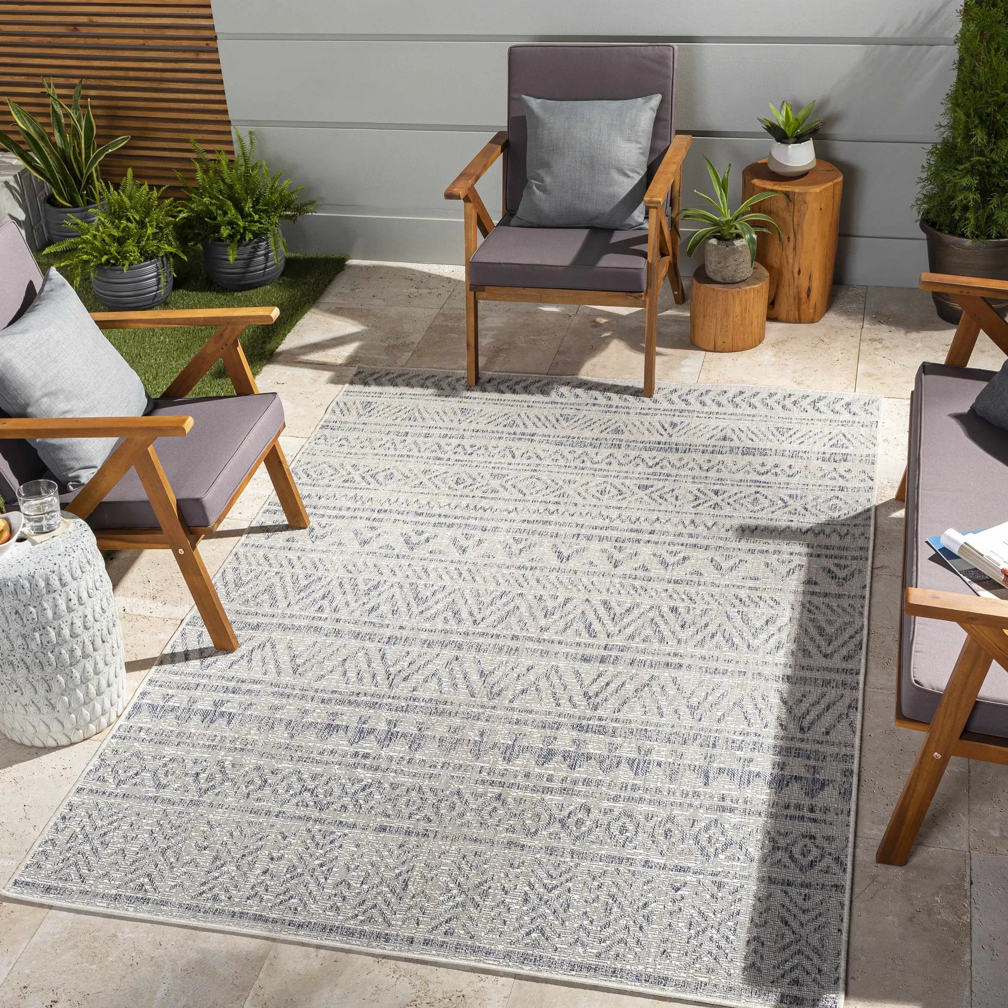 Novato Gray All Over Pattern Performance Outdoor Rug - Clearance by Boutique Rugs