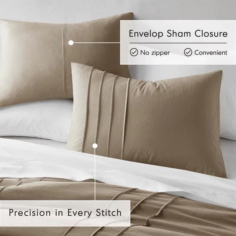 King size Microfiber Pleated Soft Lightweight Comforter Set Tan Khaki Taupe by HomePacific