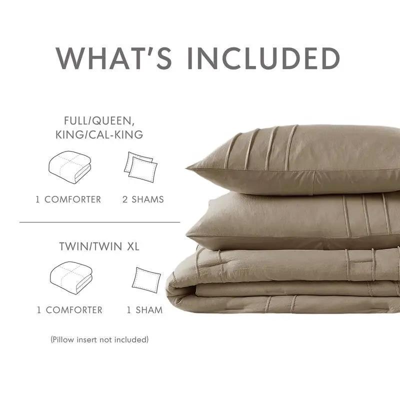 King size Microfiber Pleated Soft Lightweight Comforter Set Tan Khaki Taupe by HomePacific