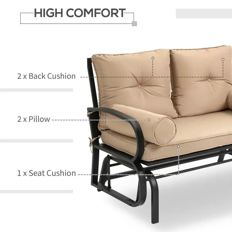 Outdoor Garden Patio Rocking Glider Chair Loveseat with Tan Khaki Cushions by HomePacific