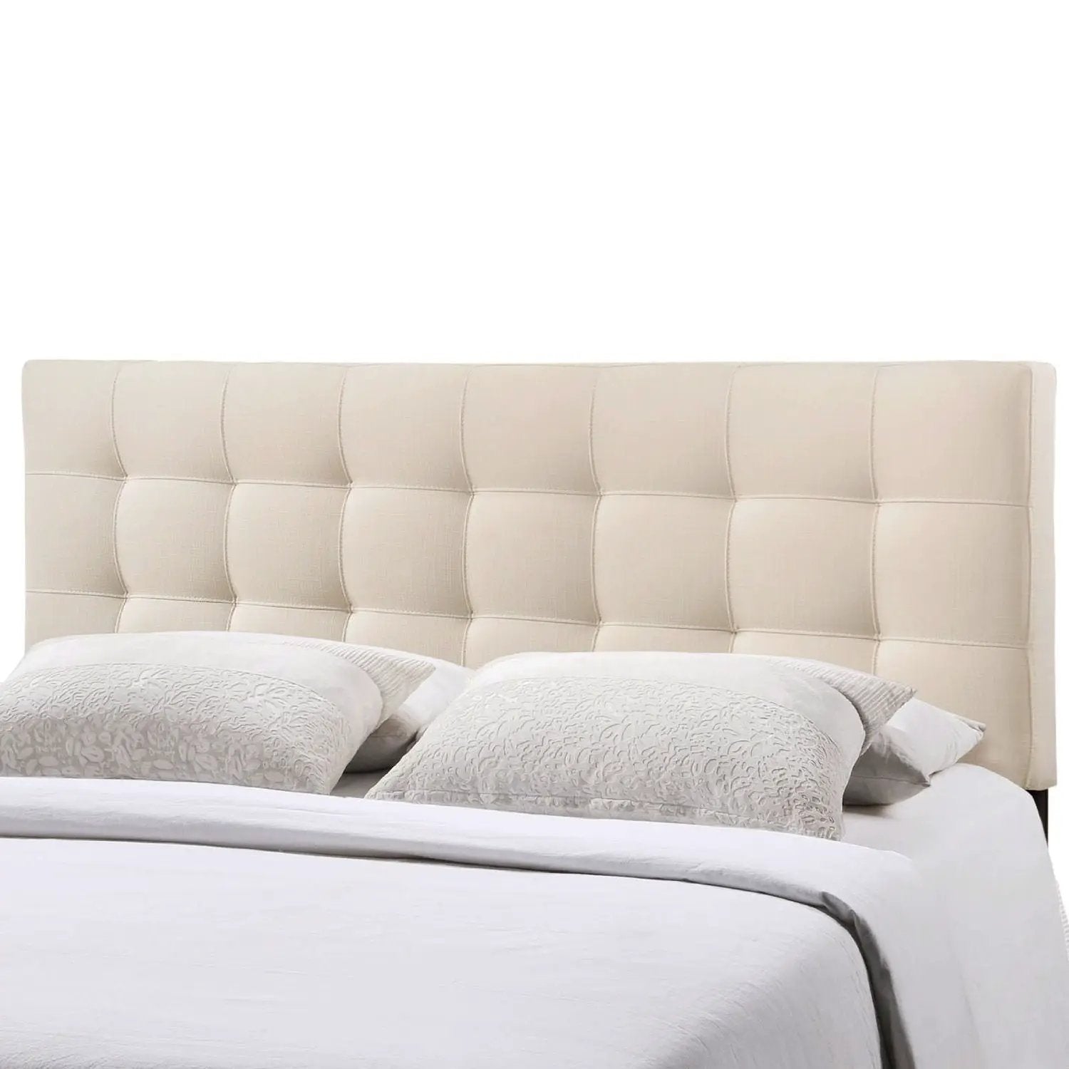 King size Off-White Ivory Fabric Button-Tufted Upholstered Headboard by HomePacific