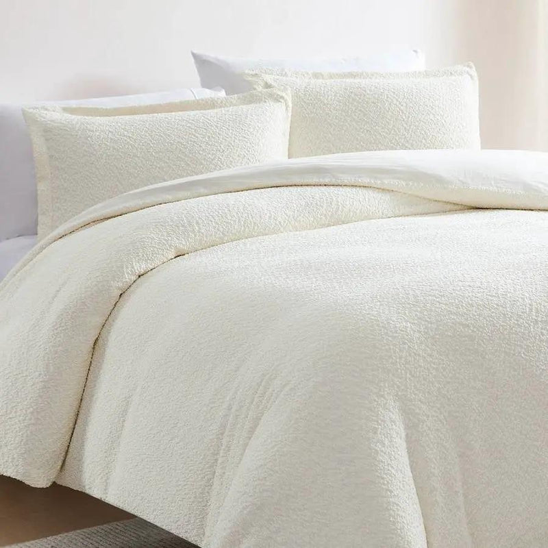 King Size 3-Piece Off White Boucle Duvet Cover Set by HomePacific