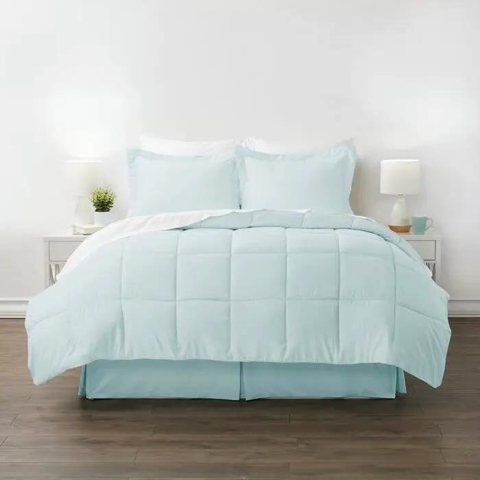 King size Microfiber 6-Piece Reversible Bed-in-a-Bag Comforter Set in Aqua Blue by HomePacific