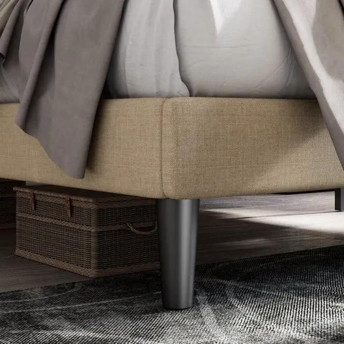 King Adjustable Height Platform Bed Frame with Beige Upholstered Headboard by HomePacific