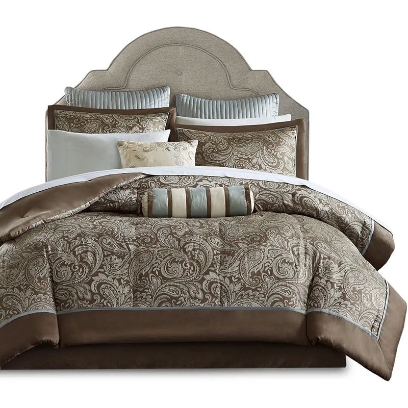 King 12 Piece Cotton Polyester Comforter Set Blue Paisley by HomePacific