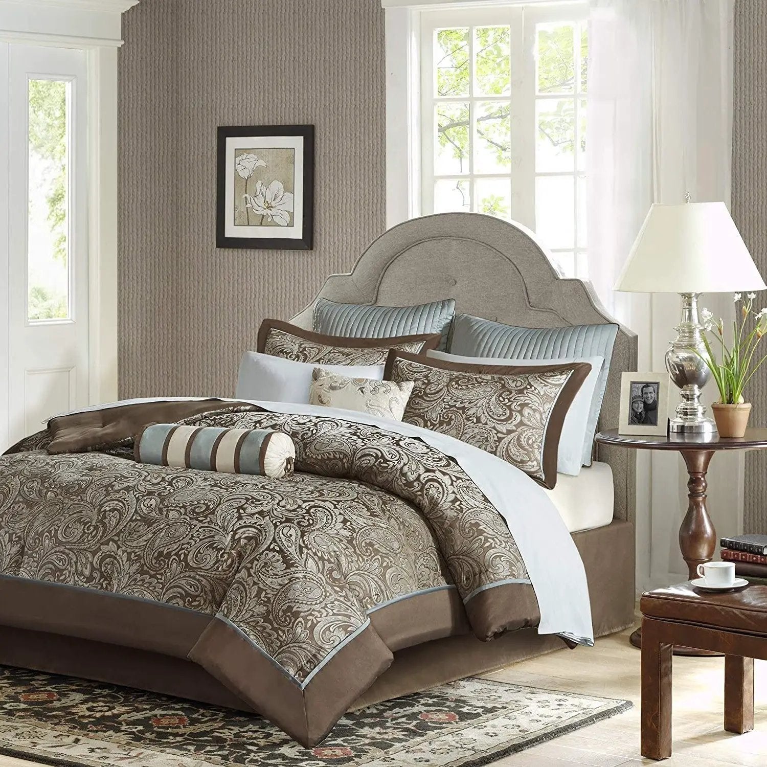 King 12 Piece Cotton Polyester Comforter Set Blue Paisley by HomePacific