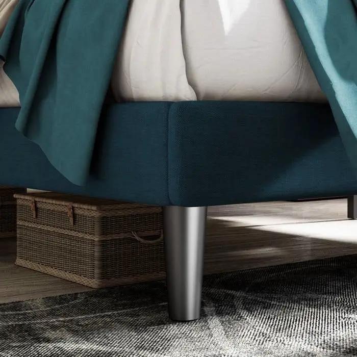 King Adjustable Height Platform Bed Frame with Blue Upholstered Headboard by HomePacific