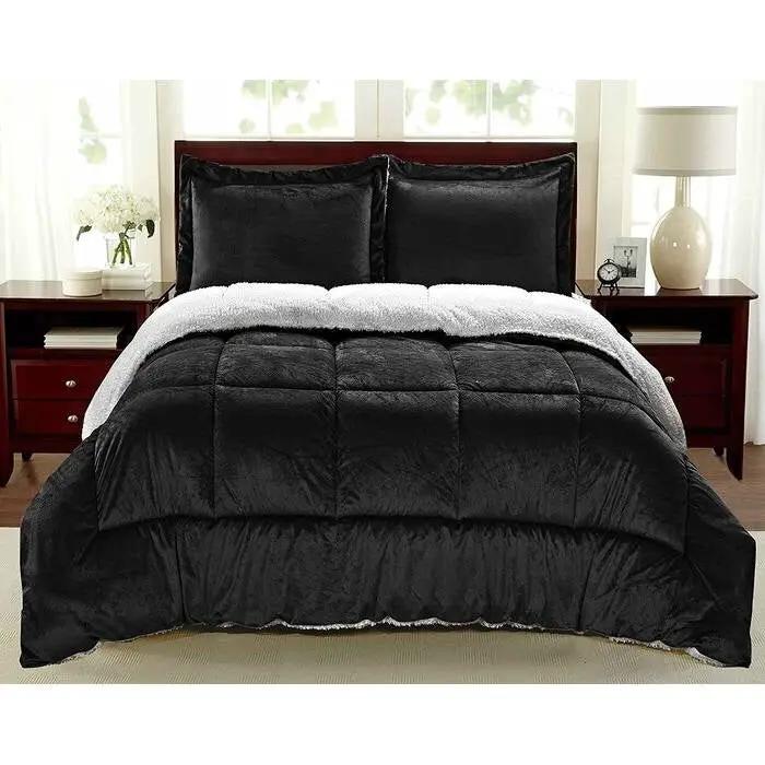 King Size 3 Piece Ultra Soft Sherpa Wrinkle Resistant Comforter Set in Black by HomePacific