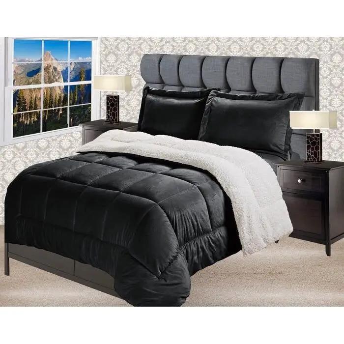King Size 3 Piece Ultra Soft Sherpa Wrinkle Resistant Comforter Set in Black by HomePacific