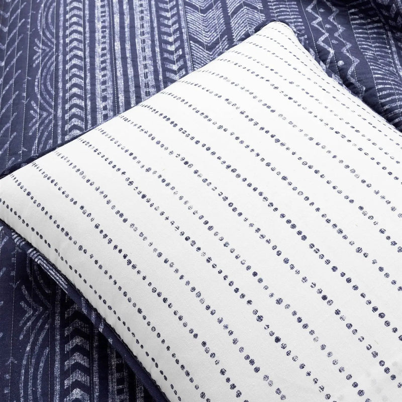 King size Scandinavian Chevron Navy Blue White Reversible Cotton Quilt Set by HomePacific