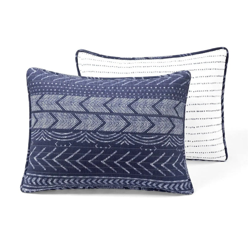 King size Scandinavian Chevron Navy Blue White Reversible Cotton Quilt Set by HomePacific