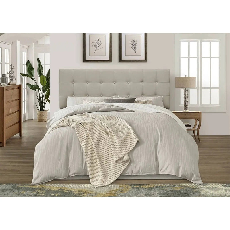 King Button-Tufted Headboard in Light Grey Beige Taupe Upholstered Fabric by HomePacific