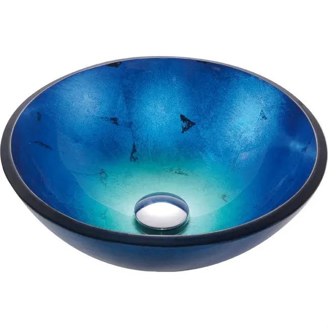Round Blue Tempered Glass Vessel Bathroom Sink by HomePacific