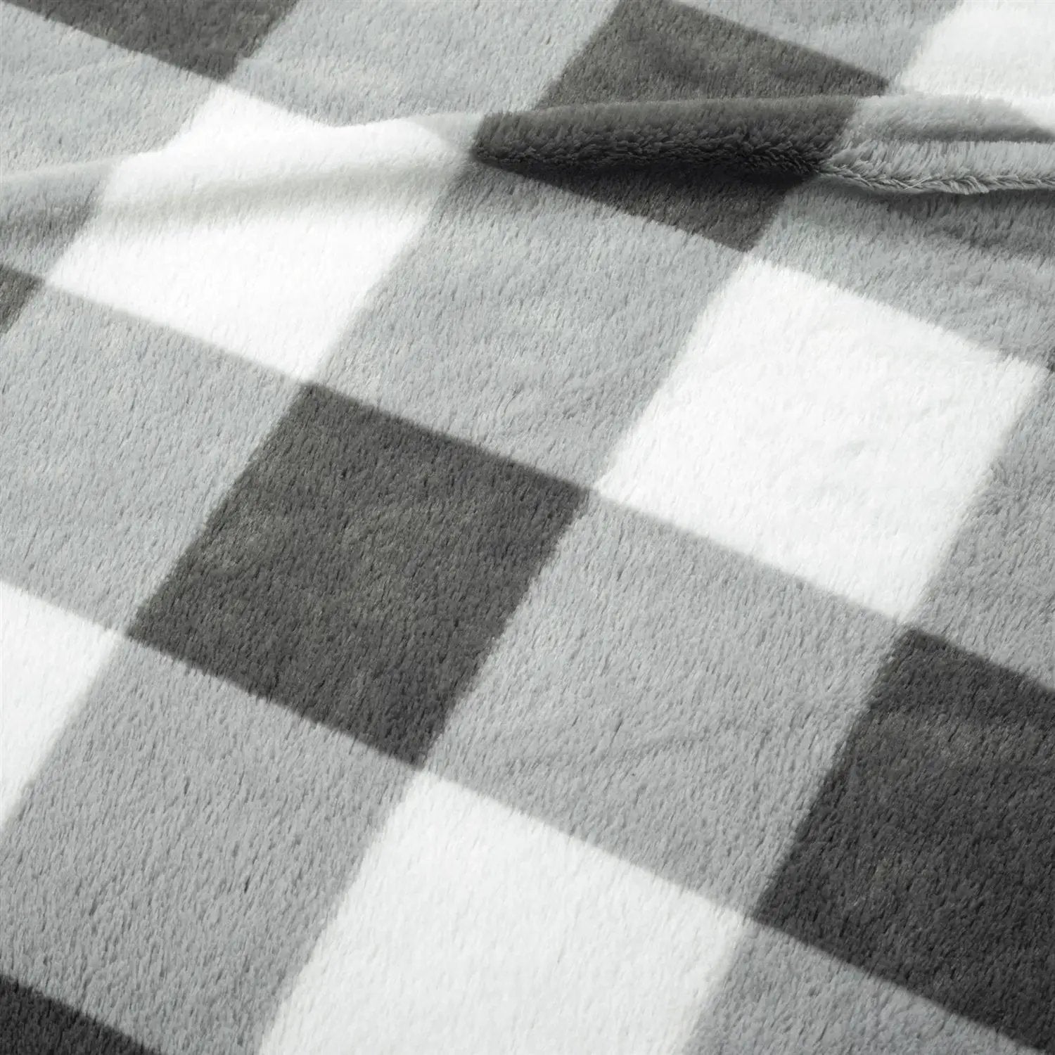 King Size Plaid Soft Faux Fur Comforter Set in Black White Grey by HomePacific