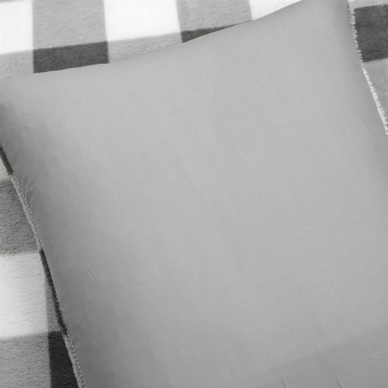 King Size Plaid Soft Faux Fur Comforter Set in Black White Grey by HomePacific