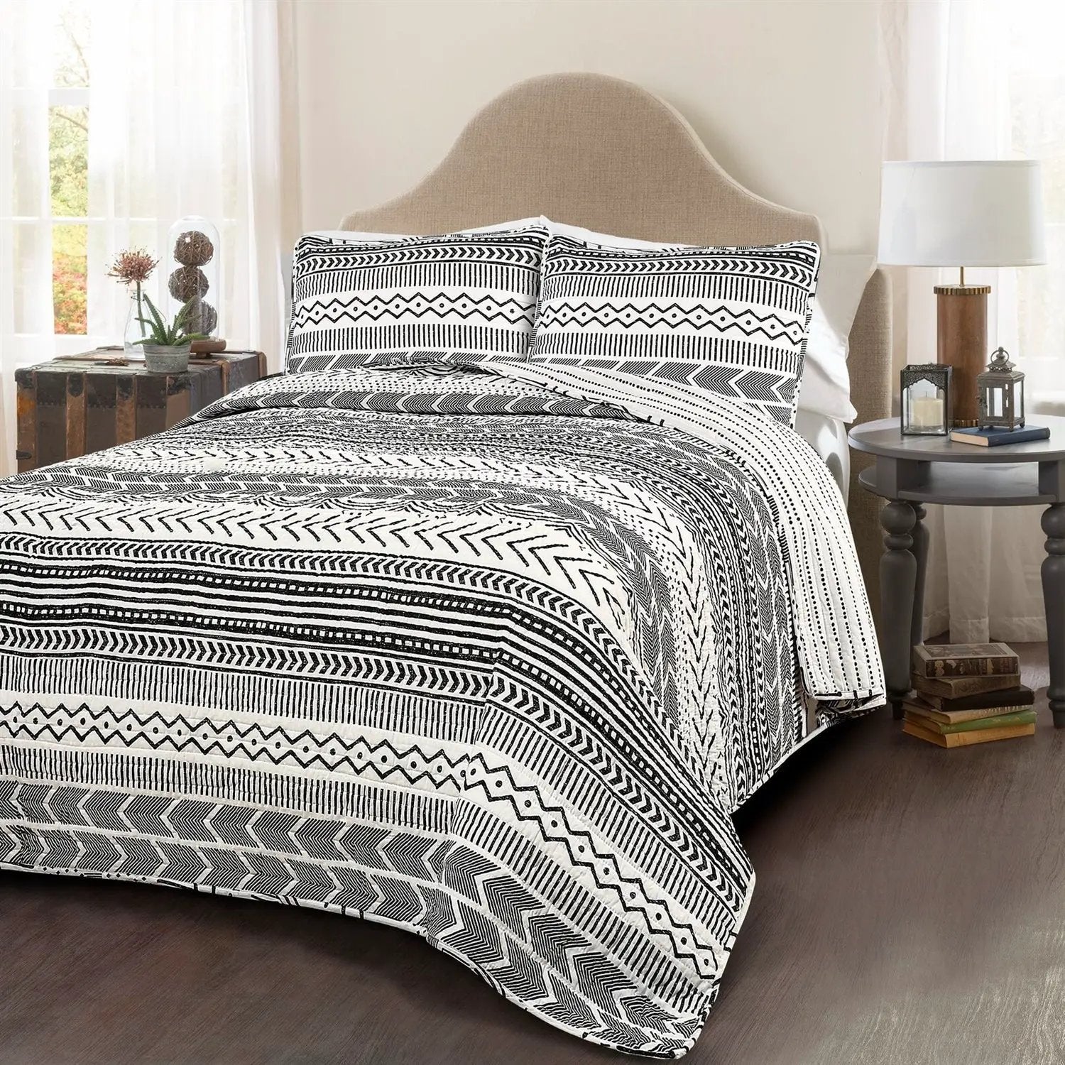 3 Piece Scandinavian Black White Reversible Cotton Set in King by HomePacific