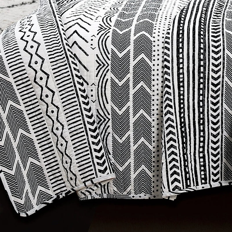 3 Piece Scandinavian Black White Reversible Cotton Set in King by HomePacific