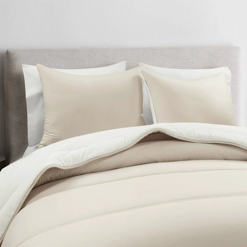King/Cal King Soft Lightweight Reversible Quilted Comforter Set in White/Beige by HomePacific