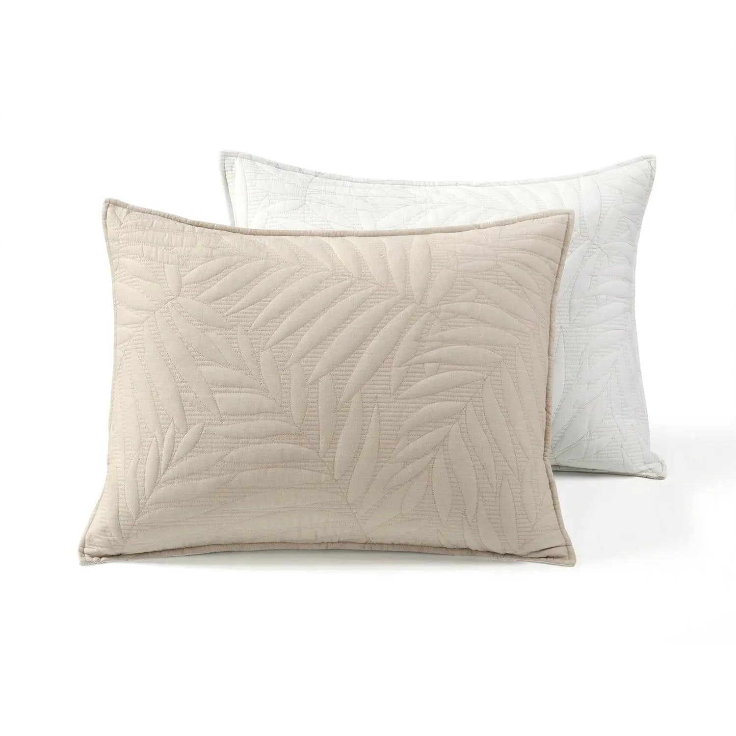 King size Lightweight Fern Leaf Reversible 3-PC White Beige Cotton Quilt Set by HomePacific