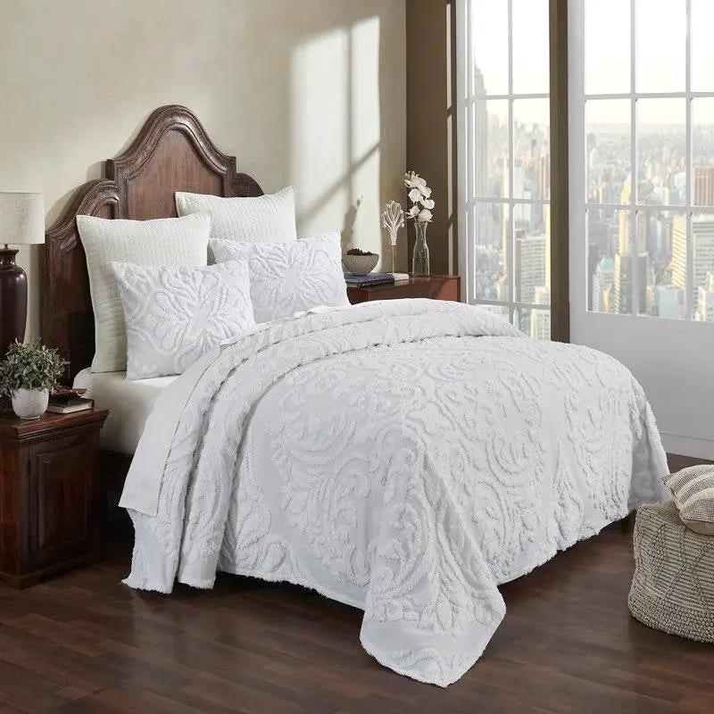 King Size 100-Percent Cotton Chenille 3-Piece Coverlet Bedspread Set in White by HomePacific