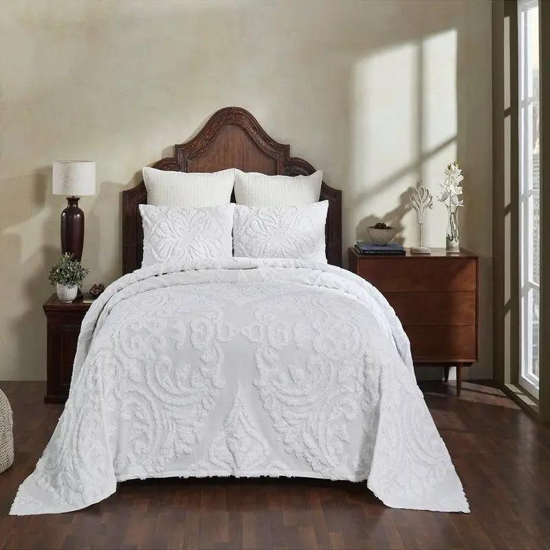 King Size 100-Percent Cotton Chenille 3-Piece Coverlet Bedspread Set in White by HomePacific