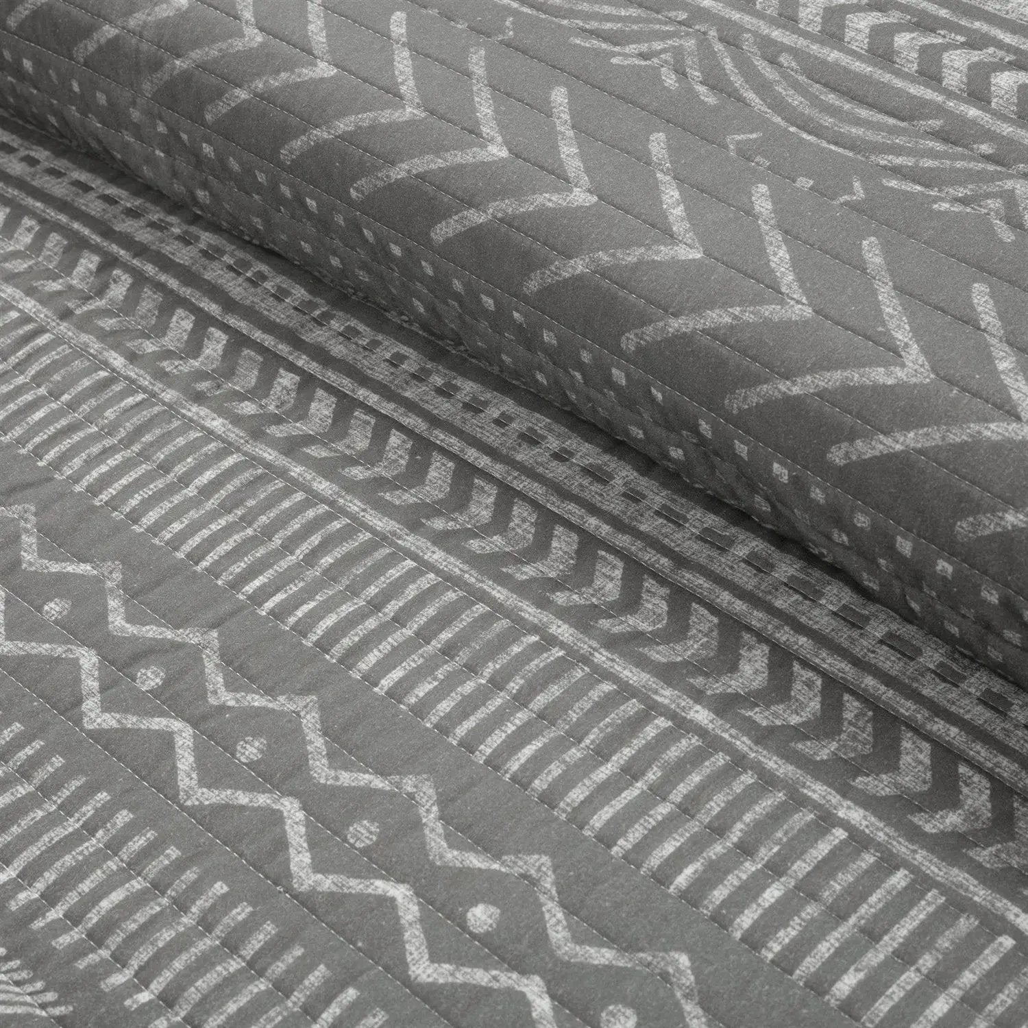 King Size Scandinavian Dark Grey Chevron Stripe Reversible Cotton Quilt Set by HomePacific