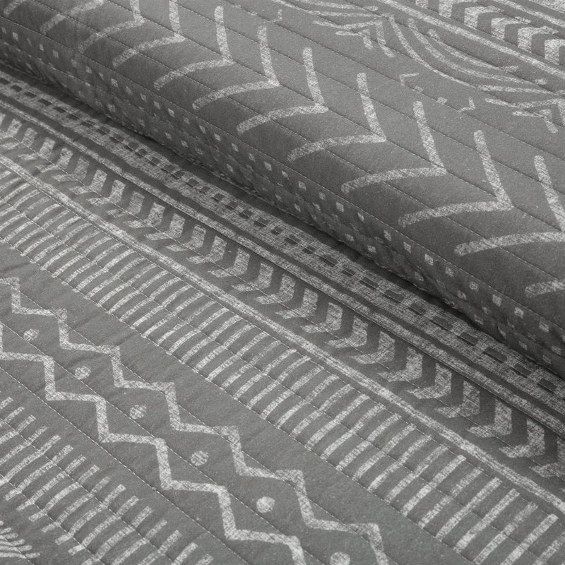 King Size Scandinavian Dark Grey Chevron Stripe Reversible Cotton Quilt Set by HomePacific