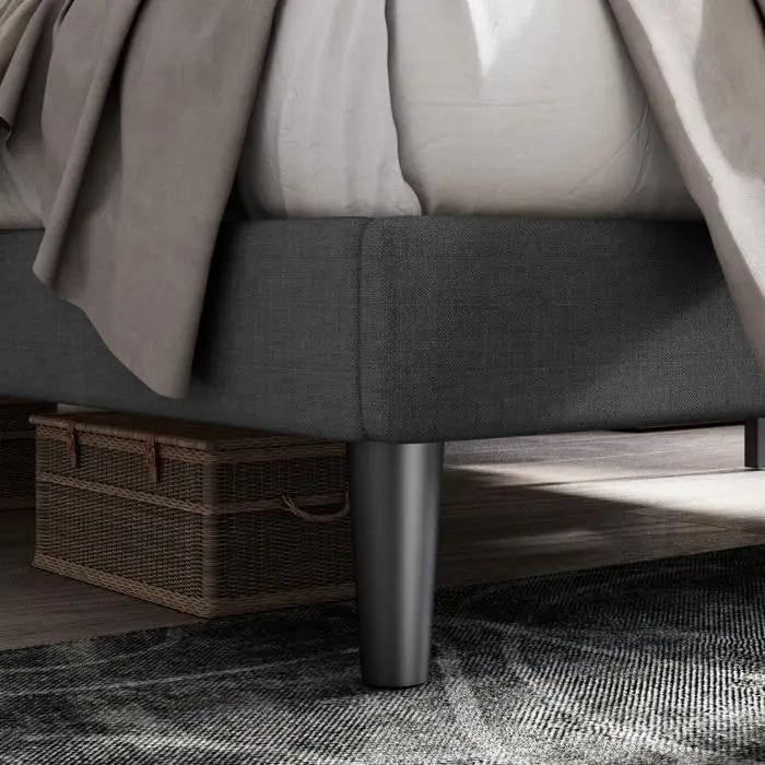 King Size Dark Grey Linen Upholstered Platform Bed with Button-Tufted Headboard by HomePacific