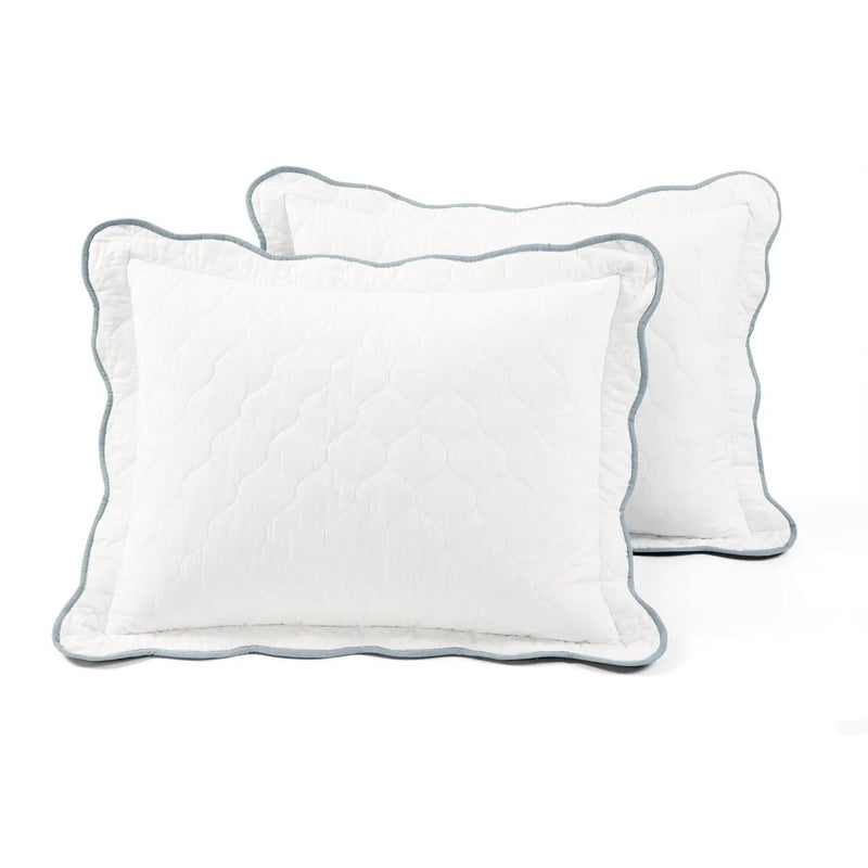 King/Cal King White Blue Scalloped Edge Reversible Thin Light Quilt Set by HomePacific